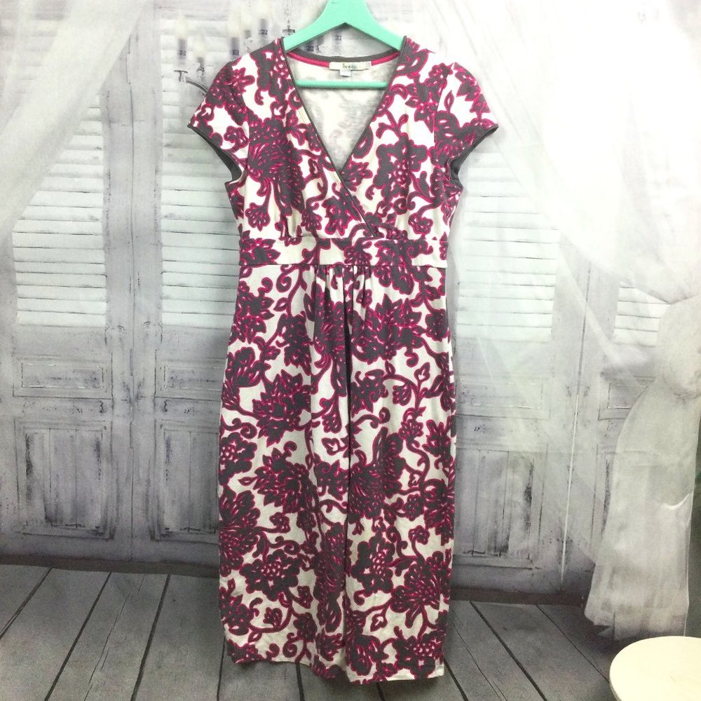 Boden White Pink Floral Print Midi Dress 6L